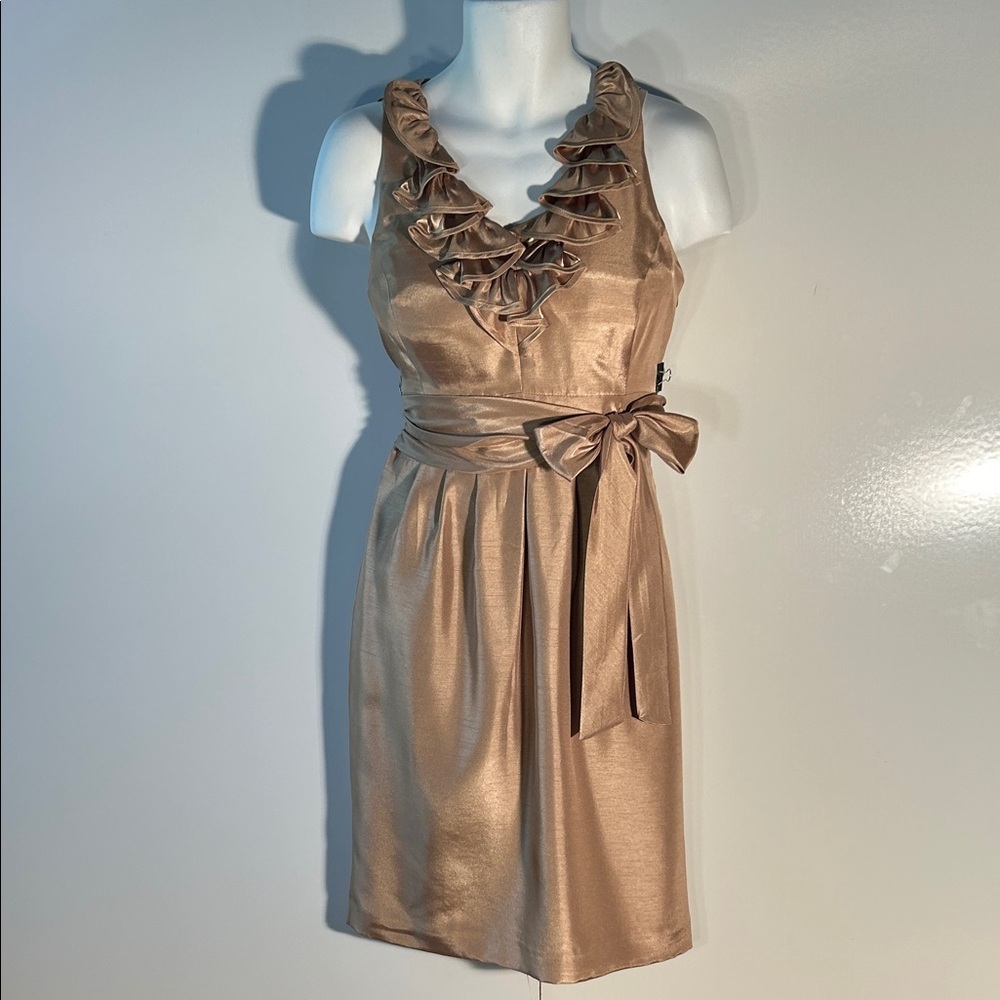 Evan Picone SZ 12 Champagne Gold Satin Cocktail Dress MOB Party Wedding Classic
